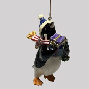 Vintage Penguin Glass Christmas Ornament Wreath Presents